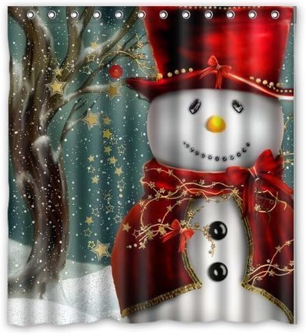 Christmas Snowman Gift Tree Santa Design of Waterproof Bathroom Fabric Shower Curtain with 12hooks 66"x72"