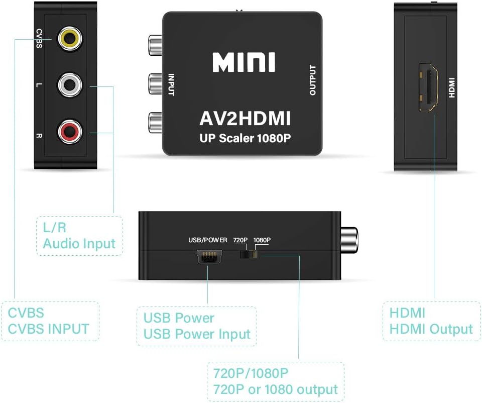 KLKE RCA to HDMI Converter 1080P Mini CVBS to HDMI Composite Video Audio Converter AV to HDMI Converter Supports NTSC PC Laptop Xbox PS4 PS3 TV STB VHS VCR Camera DVD: Electronics