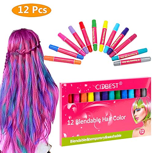 Hair Chalk, Temporary Hair Color, Hair Chalk for Kids, 12 Colorful Hair Chalk Pens, Metallic Glitter Temporary hair chalk set, Washable Hair Color Safe For Kids And Teen Halloween Christmas party