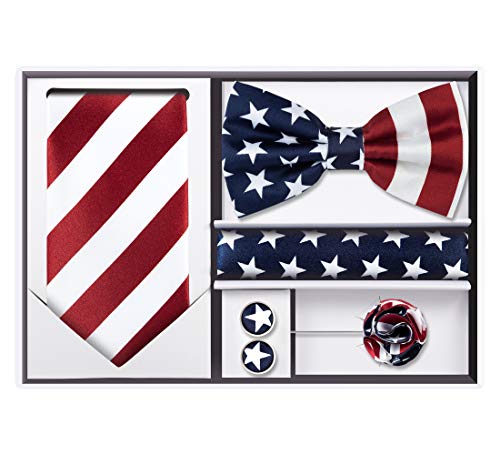 Tie G .5pcs Tie set in a gift box : Tie sets : Solid color Neck tie,Satin Bow tie,Pocket Square, Lapel, Cuffs link (The Stars and Stripes) - Thumbnail 5