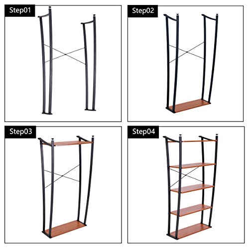 FIVEGIVEN 5 Tier Book Shelf Ladder Bookshelf Leaning Modern Wood Display Office Shelf Sonoma Cherry - Thumbnail 7