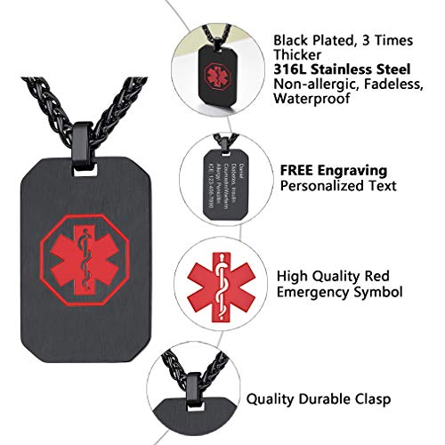 Supcare Tag Necklace Pendant Medical Alert ID Jewelry Stainless Steel for Women/Men/Children, Medical Emergency Identification Dog Tag Necklace Jewelry - Thumbnail 4