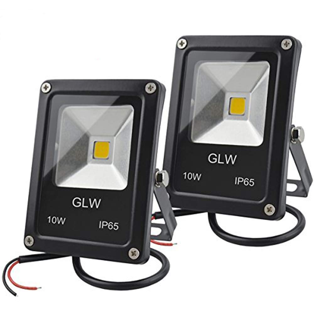 GLW 12V AC or DC LED Flood Light,10W Mini IP65 Waterproof Outdoor Light,900LM,3000K,Warm White Security Light,80W Halogen Bulb Equivalent[2 Pack]