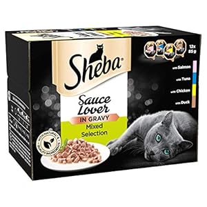 Sheba Sauce Lover Mixed Collection – Wet cat food trays for adult cats – 48 x 85g
