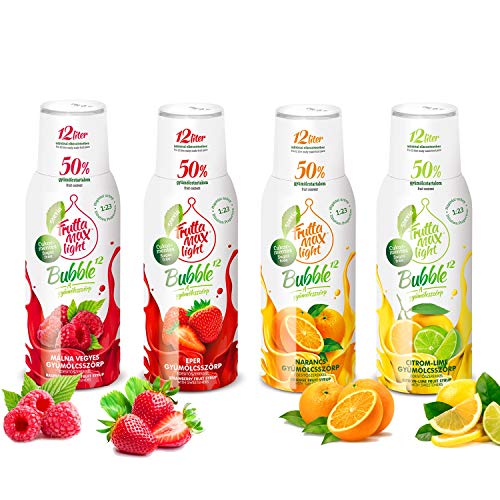 4 x 500ml LIGHT Fitness-Sirup Himbeere-Erdbeere-Orange-Zitrone-Limette von Frutta Max | Zuckerfrei | mit Stevia | 60% Fruchtanteil