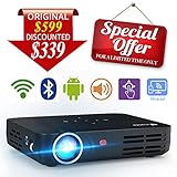 WOWOTO H8 3000 lumens Mini Projector LED DLP 1280x800 Real Mini Home Theater Projector WXGA Support 3D 1080P HD Perfect For Entertainment Business Wireless Screen Share Android HDMI USBx2 RJ45 176”±