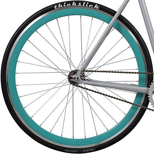 Pure Fix Original Fixed Gear Single Speed Bicycle, Delta Light Grey/Teal Blue, 50cm/Small - Thumbnail 4