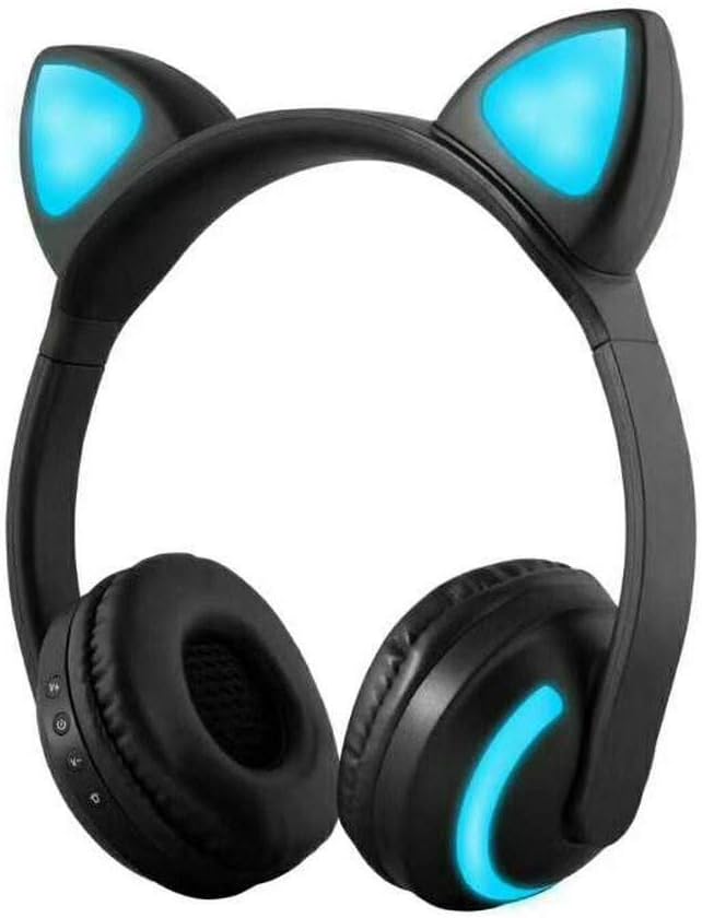 GZCRDZ Wireless Bluetooth Over-Ear Headphones w/Mic,7 Colors LED Light Flashing Glowing On-Ear Stereo Earphone Compatible with Smart Phones PC Tablet (19D Cat)