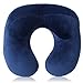 Travel Pillow, JXZH U-Shaped Inflatable Travel Neck Velvet Pillow with Ear Plugs, Eye Mask and Carrying Bag for Airplane or Commute Transportation, Blue