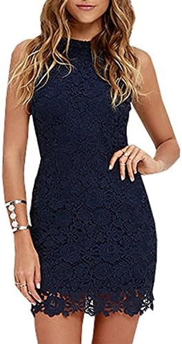 Women's Cocktail Dress Sexy Halter Lace Sleeveless Backless Bodycon Dress High Neck Dresses for Evening Prom Vacation Wedding Party Special Occasions (S, Blue)