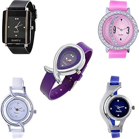 Loretta Fresh Fashion Set of 5 Multi Colored Multi Shaped Dial Combo Watch for Girls & Women