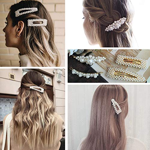 Hair Clips 16 PCS, OYRGCIK 4 PCS Pearls Hair Clips & 12 PCS Acrylic Resin Hair Barrettes Fashion Geometric Alligator Hair Pins for Women Ladies Girls Hair Bows Headwear Styling Hair Tools Accessories