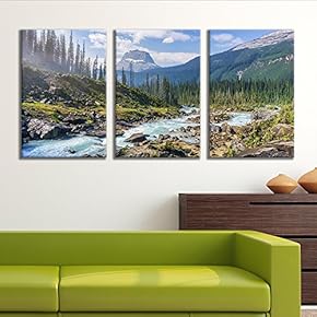 3 Panel Canvas Wall Art - Majestic Natural Landscape Triptych Canvas Series - River Forest - Giclee Print Gallery Wrap Modern Home Art Ready to Hang - 16"x24" x 3 Panels
