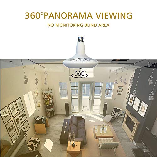 JUKEY Light Bulb Camera 1536P Camera PIR Body Sensing Motion Detection Night Vision 360 VR Panoramic Security Camera V2.0 Smart LED Flood Light, APP for Android iOS