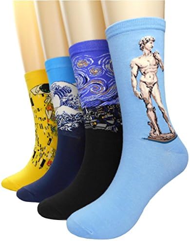 Famous Painting for Men's Art Patterned Casual Best Crew Socks (4 Pairs)