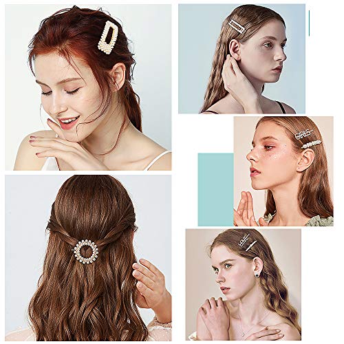 15 PCS Hingwah Pearl Hair Clips Hair Barrettes, Gold Word Letter Jewelry, Rhinestones Crystal Hair Bobby Pins, Fashion Party, Birthday, Wedding Gifts, Bling Geometric Hair Accessories for Women Girls - Thumbnail 2