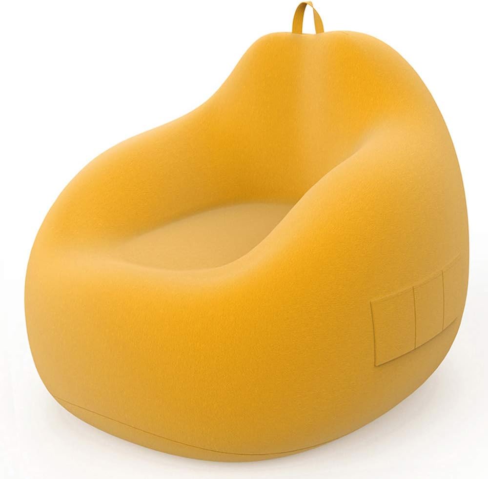 JTWEB Classic Bean Bag Chairs Sofa Cover Without Filling Soft Velvet Lazy Lounger Storage Sofa Couch Slipcover With Three Side Pockets and Handle for Adults and Kids (Yellow, 100x120cm)