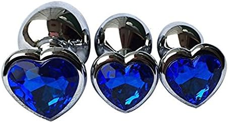 k15(US) NEgg9966-b1 3Pcs Set Luxury Metal Butt Toys Heart Shaped Anal Trainer Jewel Butt Plug Kit S&amp;M Adult Gay Anal Plugs Woman Men Sex Gifts Things for Beginners Couples Large/Medium/Small,Blue