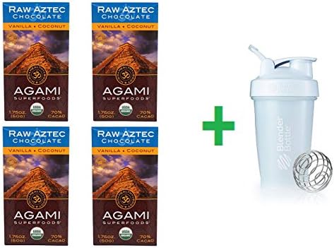 Good Superfoods, Organic, Agami Superfoods, RAW Aztec Chocolate, Vanilla, Coconut, 1.75 oz (50 g)(4 PACK), Shaker Bottle Assorted Colours 20 OZ
