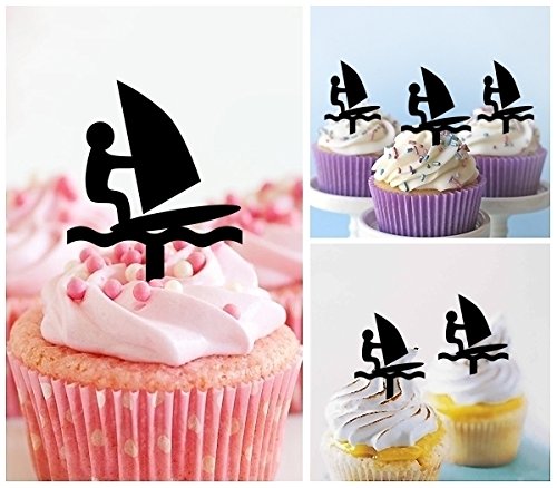 TA0659 Windsurfing Extreme Sport Silhouette Party Wedding Birthday Acrylic Cupcake Toppers Decor 10 pcs