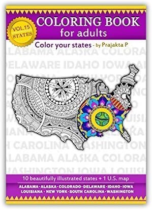 Volume 15 - USA state maps coloring book for adults, stress relieving patterns for all, spiral bound Patriotic coloring gifts