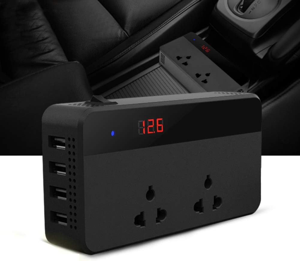 KOqwez33 Car Power Inverter, Pure Sine Wave DC 12V to AC 220V Power Inverter Voltage Converter 4 USB Car Charger Plug for Laptop,iPad,iPhone,Tablet,Phone