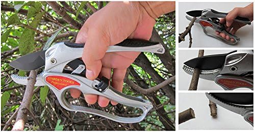Professional Pruning Shears By APRIL 14TH - Ratchet Mechanism, Sharp Tree Trimmers Secateurs Hand Pruner Clippers with Safety Lock - Great for Weak Hands (silver)