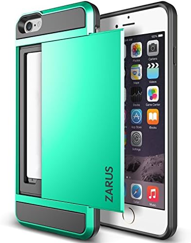 For iPhone 6 Plus / 6s Plus [Heavy Duty] For Apple iPhone 6s Plus [Slide Card Armor] Hybrid Card Slot Wallet Cover, Dual Layer ZARUS Slide Card (Mint)