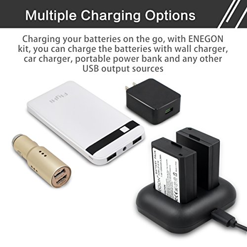 LP-E10 ENEGON Replacement Battery (2-Pack) and Rapid Dual Charger for Canon LP-E10 and Canon EOS Rebel T3, T5, T6, Kiss X50, Kiss X70, EOS 1100D, EOS 1200D, EOS 1300D...(100% Compatible with Original)