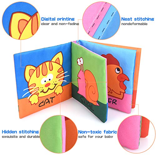 XREXS Nontoxic Fabric Baby Soft Books,Colorful Activity Crinkle Baby Cloth Book for Kids,Friction with a rustling Sound,First Books for Infants Boys and Girls,Toddlers Early Education Toys Quiet Books