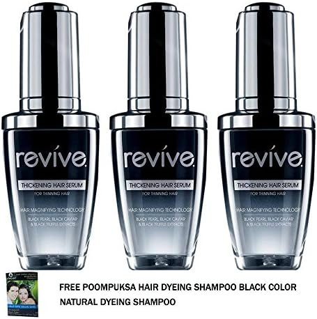 3 Units of Revive Thickening Hair Serum For Thinning Hair Hair Magnifying Technology Black Pearl, Black Caviar Black Truffle Extract Hair Grow Regrowth Regrow 30ml.[Get Free Tomato Facial Mask ]