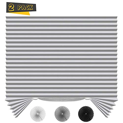 SEEYE Blackout Temporary Blinds Cordless Shades Fabric Pleated Fabric Shade Easy to Cut and Install, 36"x72" - 2 Pack, Greyï¼Œwith 4 Clips