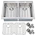 PRIMART 33 x 22 inch Handcrafted Topmount 50/50 Double Bowl 16 gauge Stainless Steel Kitchen Sink, 9 Gauge Deck With Grid