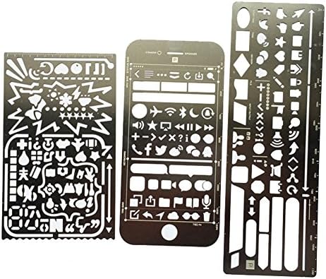 Pack of 3 Stainless Steel hollow drawing rulers Painting Stencils for Journaling, Scrapbooking, Card and Craft Projects