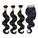 JINREN Brazilian Virgin Human Hair Weave with Closure Unprocessed Brazilian Body Wave Hair Bundles with Lace Closure 18