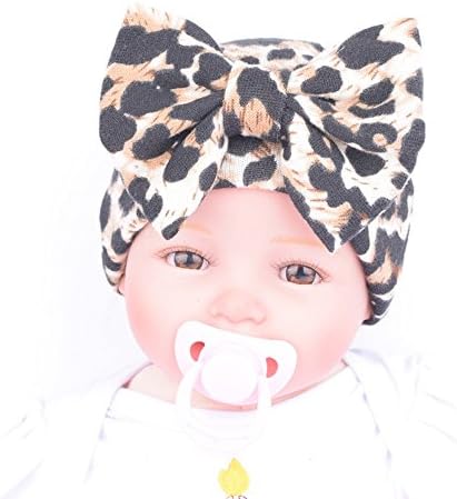BOKOLI Newborn Baby Hats Newborn Hospital Nursery Beanie Hat With Bowknot (Free, Yellow(Leopard ))