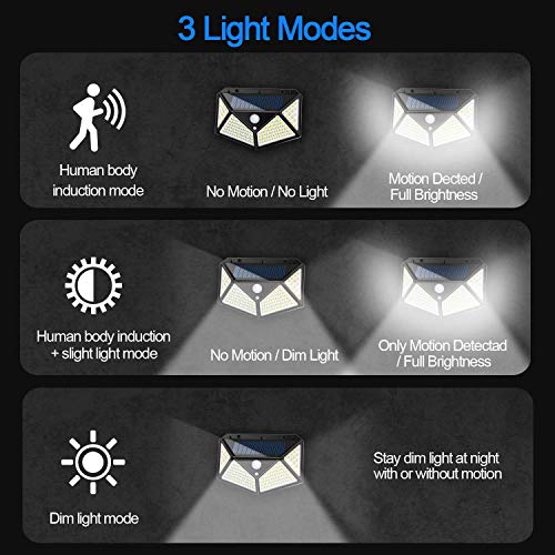 Solar Lights Outdoor 100 LEDs Solar Motion Sensor Light Outdoor 1000 Lumens Waterproof Security Wall Night Light with 3 Modes 270° Wide Angle for Garden, Patio Yard, Deck Garage, Fence, Porch - 2 Pack