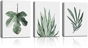 Wall art green leaf plants watercolor style tropical plants natural art flowers canvas painting bedroom sitting room wall green small fresh combination is suitable for home office decoration painting
