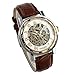 ESS Men's Man Brown Leather Stainless Silver Skeleton Semi Mechanical Mens Men Wrist Watch GIFT WM342