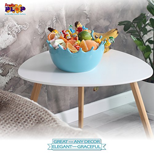 Premium Large Salad Bowl - Serving Bowl - Fruit Bowl - Candy Dish - Decorative Centerpiece Bowl - Best for Serving Fruit Salad Candy Popcorn Punch Chips Pasta - Unique Modern Design - Ceramic (Blue) - Thumbnail 3