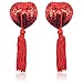 Reusable Sexy Silicone Bling Charming Adhesive Nipple Cover Pasties Bra(1pair) (Heart shaped Sequined tassels-Red)