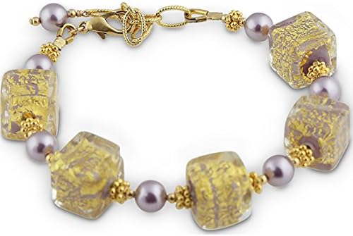 VIOLA Ca'd'oro Cube Murano Glass Bead Bracelet 6.5 Inch with 2 Inch Extension