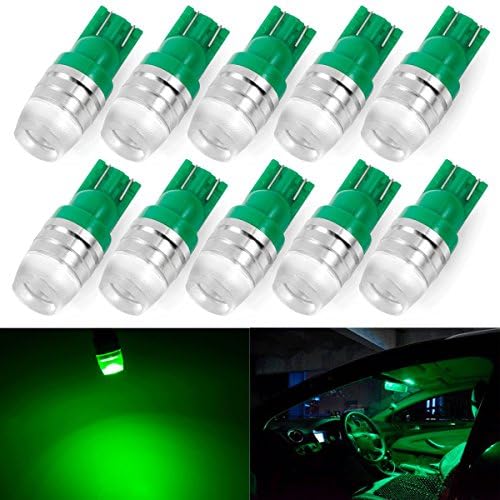 Tinpec 194 LED Light Bulb T10 Wedge Samsung High Power 1W Green LED Light Bulbs 168 192 921 (Pack of 10)-Green