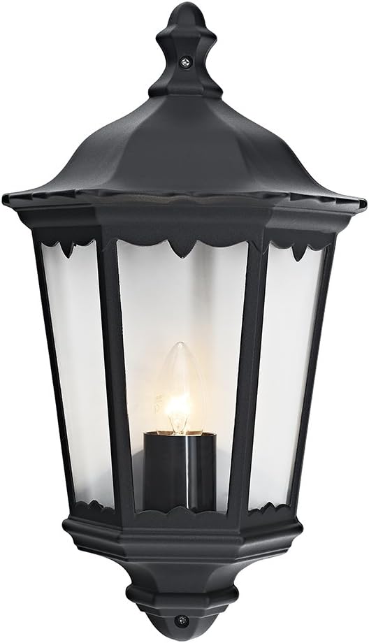 Happy Homewares Traditional Black Cast Aluminium Outdoor Lantern Wall Light, 44cm x 26cm x 12cm