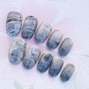 24Pcs/Set Gray Marble Bloom Design Finished False Nails.Middle-Long Small Round Head Lady Full Nail Tips Art Tool Bride M16