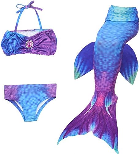 Kids 3PCS Girls Mermaid Tail Swimsuit for Swimming Bikini Princess Dress Up Can Add MonoFins