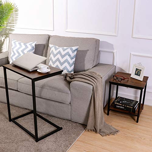 Homemaxs Homemaxs Sofa Side End Table C Table Wood Finish Steel Construction 26 Inch For Small Space