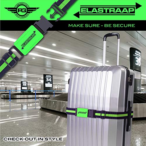 Luggage Straps, Adjustable Non-Slip Baggage Belts- Suitcase Bands For Travel Bag (1 Strap, Green Stripe 1pk)