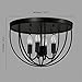 KunMai Rustic Black Metal Round Cage Semi Flush Mount Ceiling Light Fixture with 4 Candelabra Shaped Lights