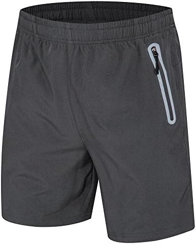 Euymhod Men's Running Short Gym Workout Deep Side Reflective Zipper Pocket Quick Dry Beach Athletic Swim Short 7" Dark Grey L